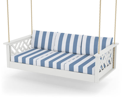 POLYWOOD® Chippendale Daybed Swing in White / Cabana Stripe Sky Blue