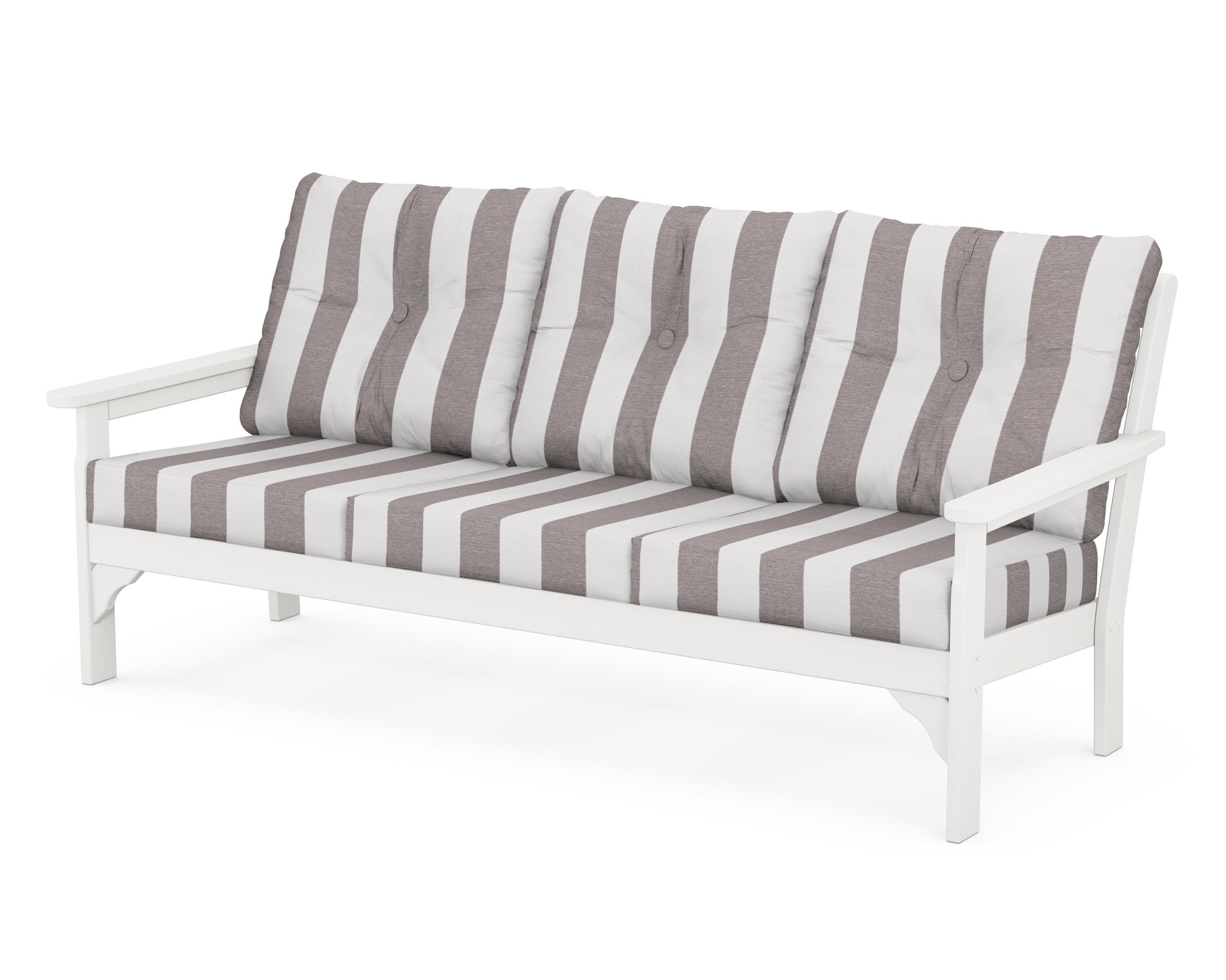 POLYWOOD® Vineyard Deep Seating Sofa in Vintage White / Cabana Stripe Grey Mist