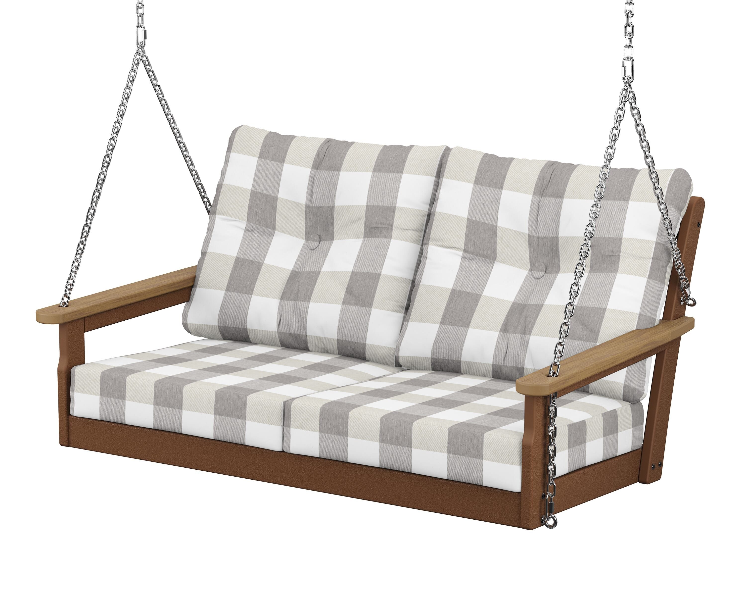 POLYWOOD® Vineyard Deep Seating Swing in Teak / Natural / Buffalo Plaid Grey Mist