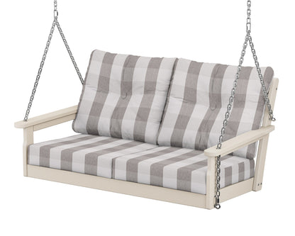 POLYWOOD® Vineyard Deep Seating Swing in Sand / Buffalo Plaid Grey Mist