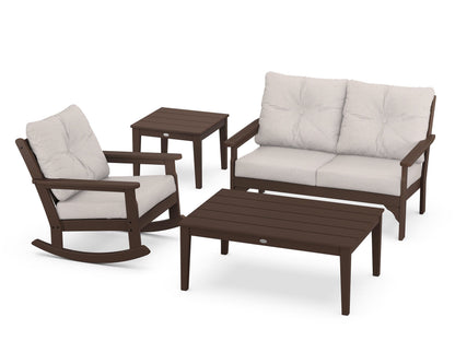 POLYWOOD® Vineyard 4-Piece Deep Seating Rocker Set in Mahogany / Dune Burlap