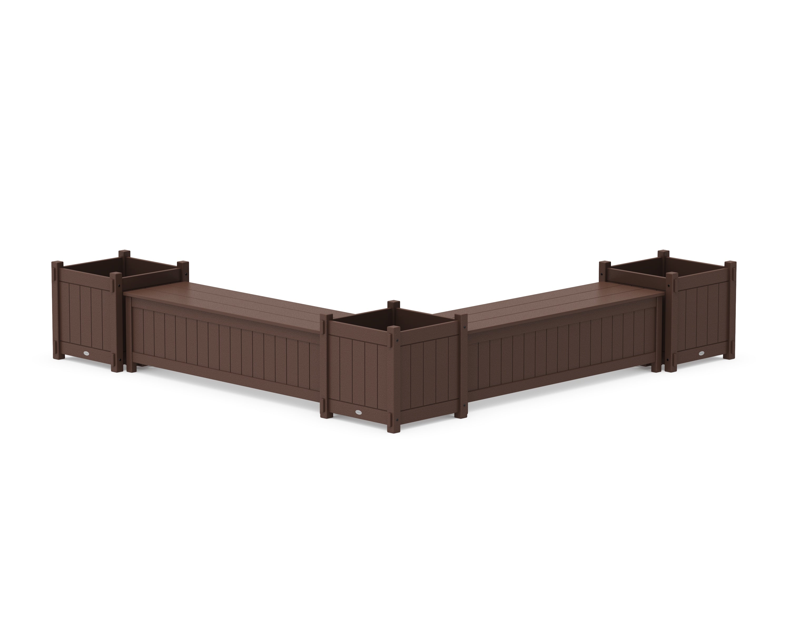 POLYWOOD® 60" Vineyard L- Shaped Planter Storage Bench Corner Set- Large in Mahogany