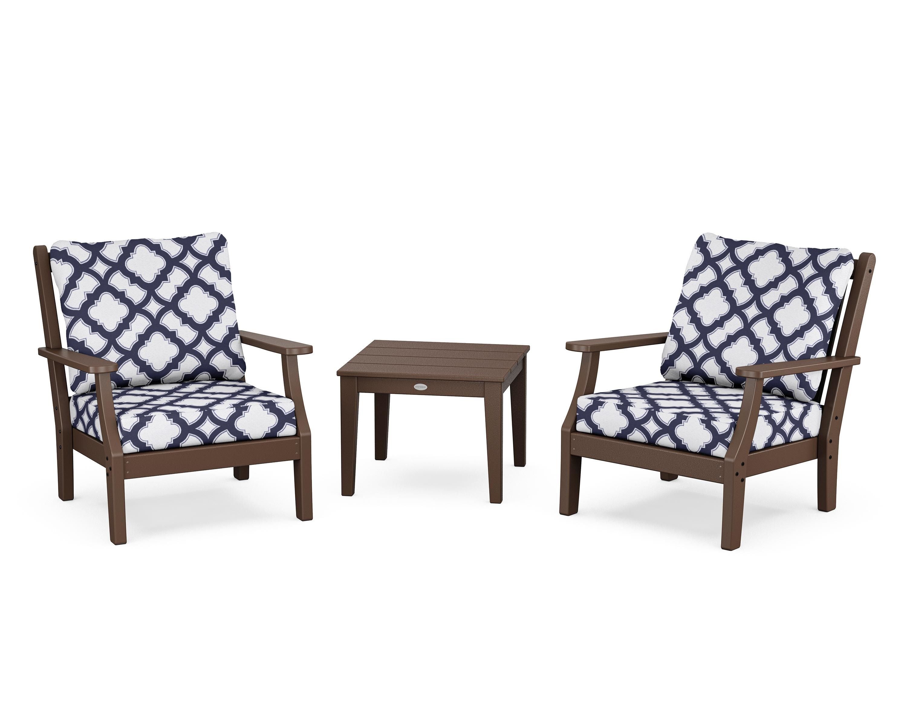 Country Living Wovendale 3-Piece Deep Seating Set in Mahogany / Trellis Navy