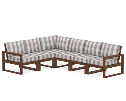 POLYWOOD® EDGE 6-Piece Modular Deep Seating Set in Teak / Buffalo Plaid Grey Mist