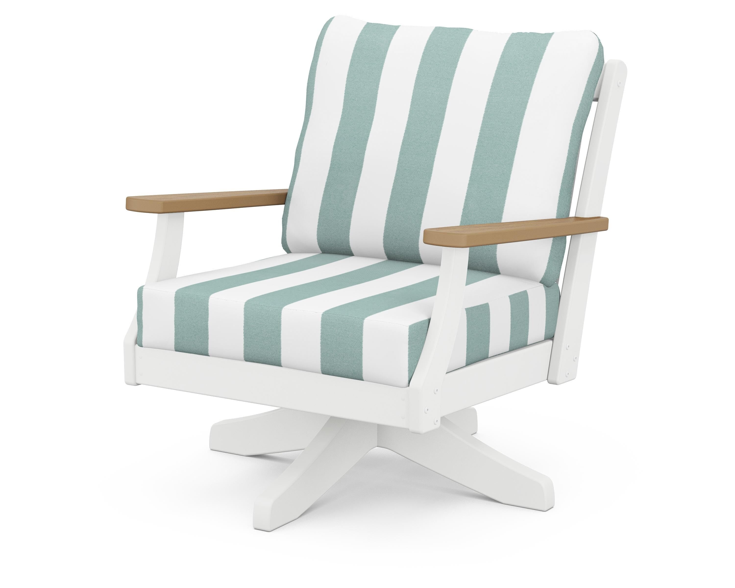 POLYWOOD® Braxton Deep Seating Swivel Chair in White / Natural / Cabana Stripe Glacier Spa