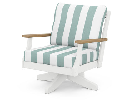 POLYWOOD® Braxton Deep Seating Swivel Chair in White / Natural / Cabana Stripe Glacier Spa