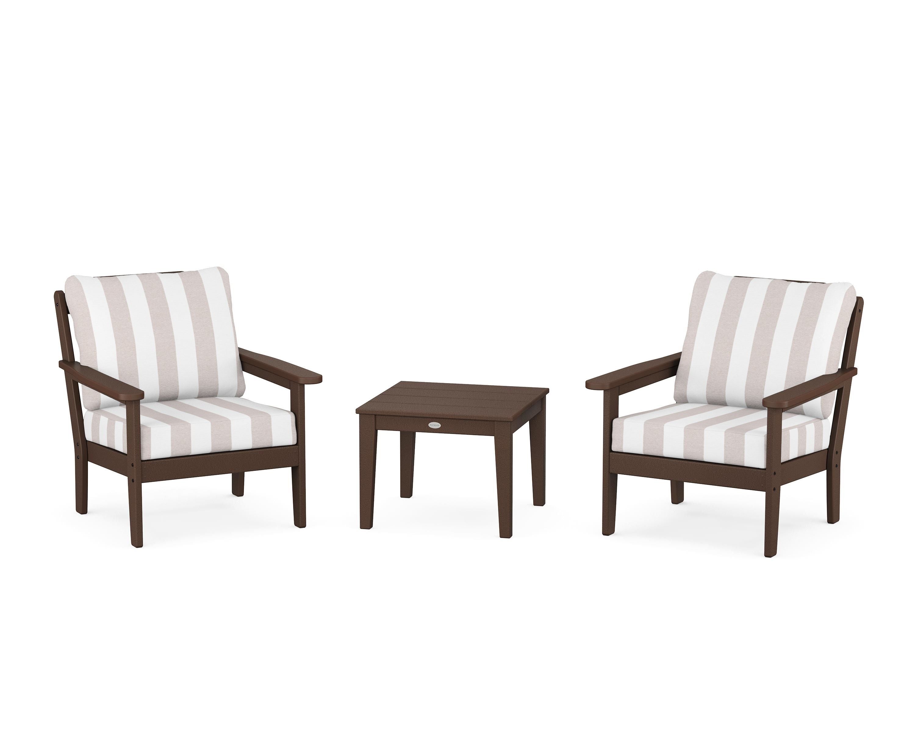 Country Living Cottage 3-Piece Deep Seating Set in Mahogany / Cabana Stripe Dune Burlap