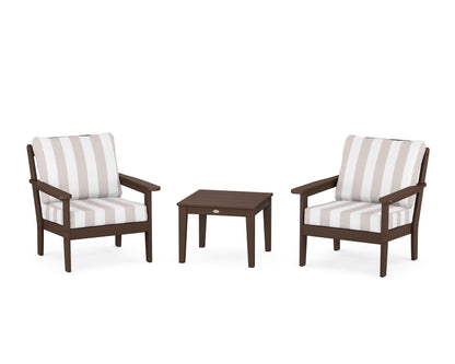 Country Living Cottage 3-Piece Deep Seating Set in Mahogany / Cabana Stripe Dune Burlap