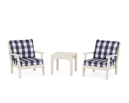 Martha Stewart by POLYWOOD® Chinoiserie 3-Piece Deep Seating Set in Sand / Buffalo Plaid Navy