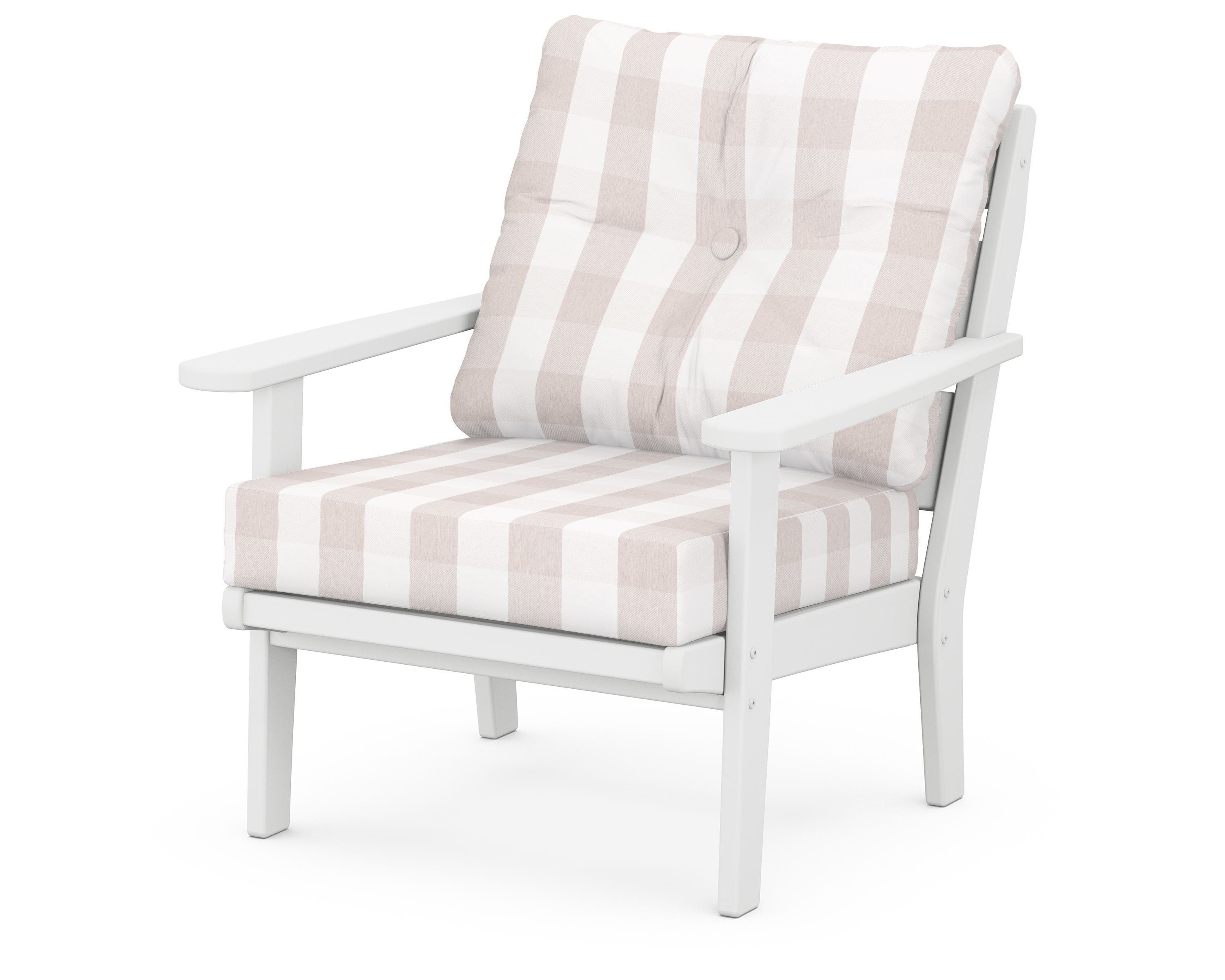 POLYWOOD® Lakeside Deep Seating Chair in White / Buffalo Plaid Dune Burlap