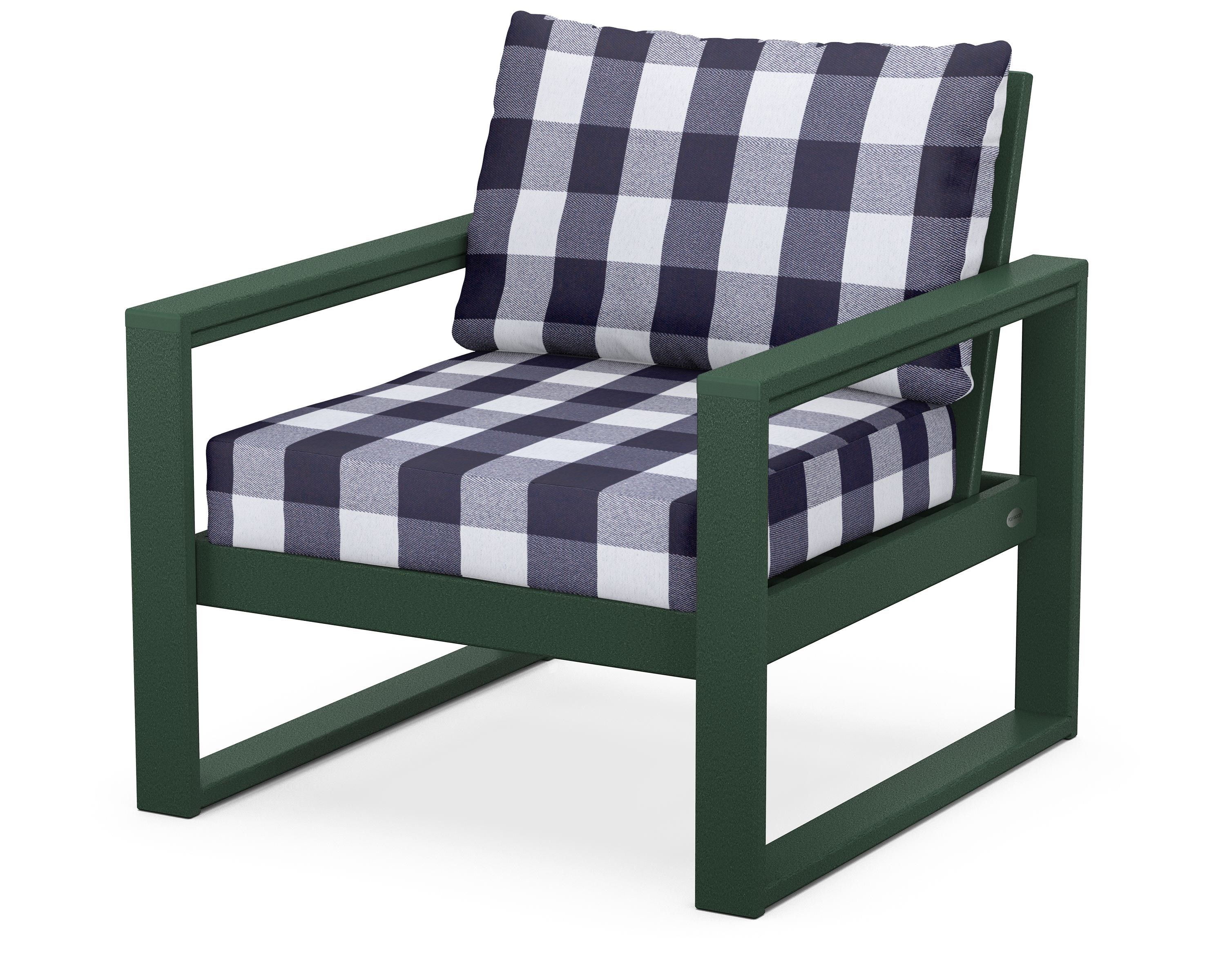 POLYWOOD® EDGE Club Chair in Green / Buffalo Plaid Navy