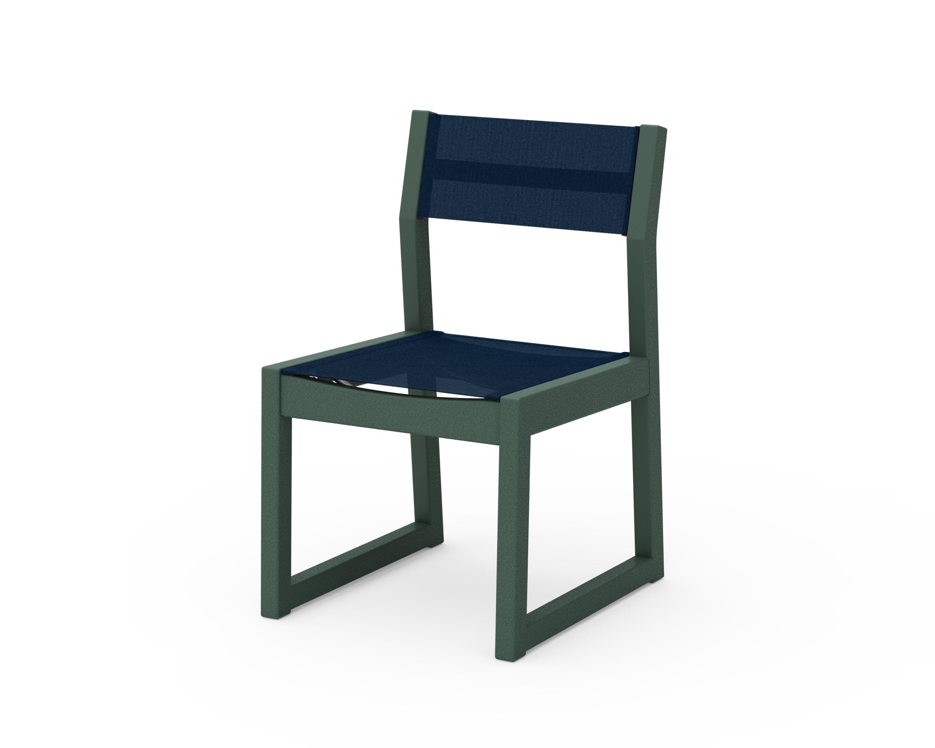 POLYWOOD® Edge Sling Dining Side Chair - 2 Chairs in Green / Navy Blue Sling