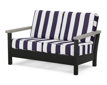 POLYWOOD® Harbour Deep Seating Loveseat in Black / Driftwood / Cabana Stripe Navy