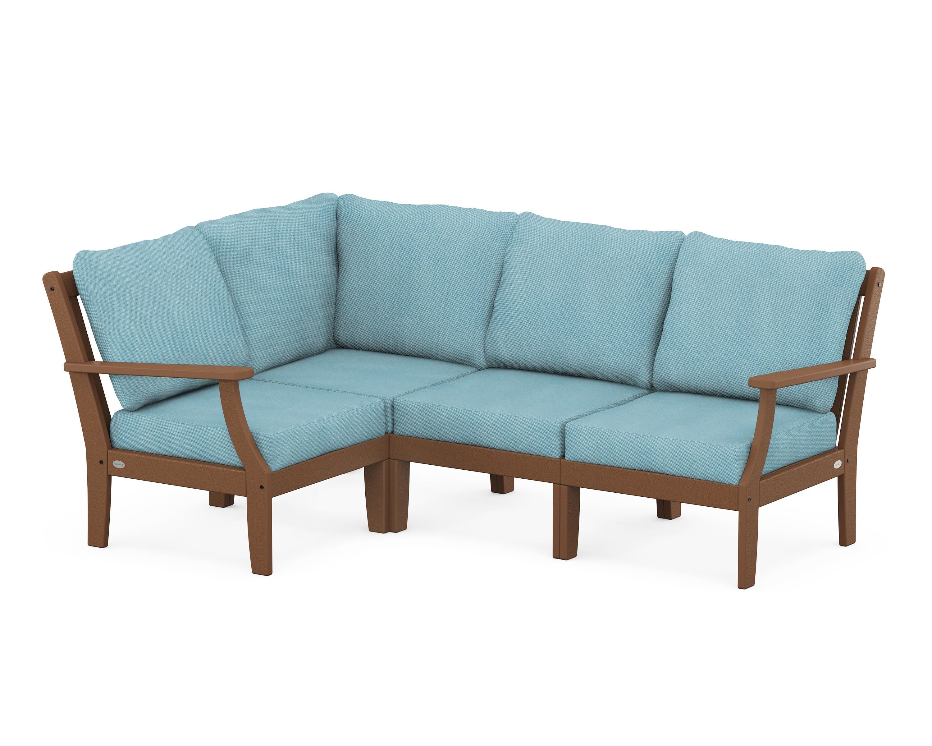 POLYWOOD® Braxton Modular 4-Piece Deep Seating Set in Teak / Lattice Sky Blue