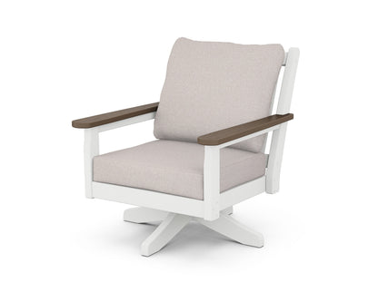 POLYWOOD® Chippendale Deep Seating Swivel Chair in White / Kona / Dune Burlap