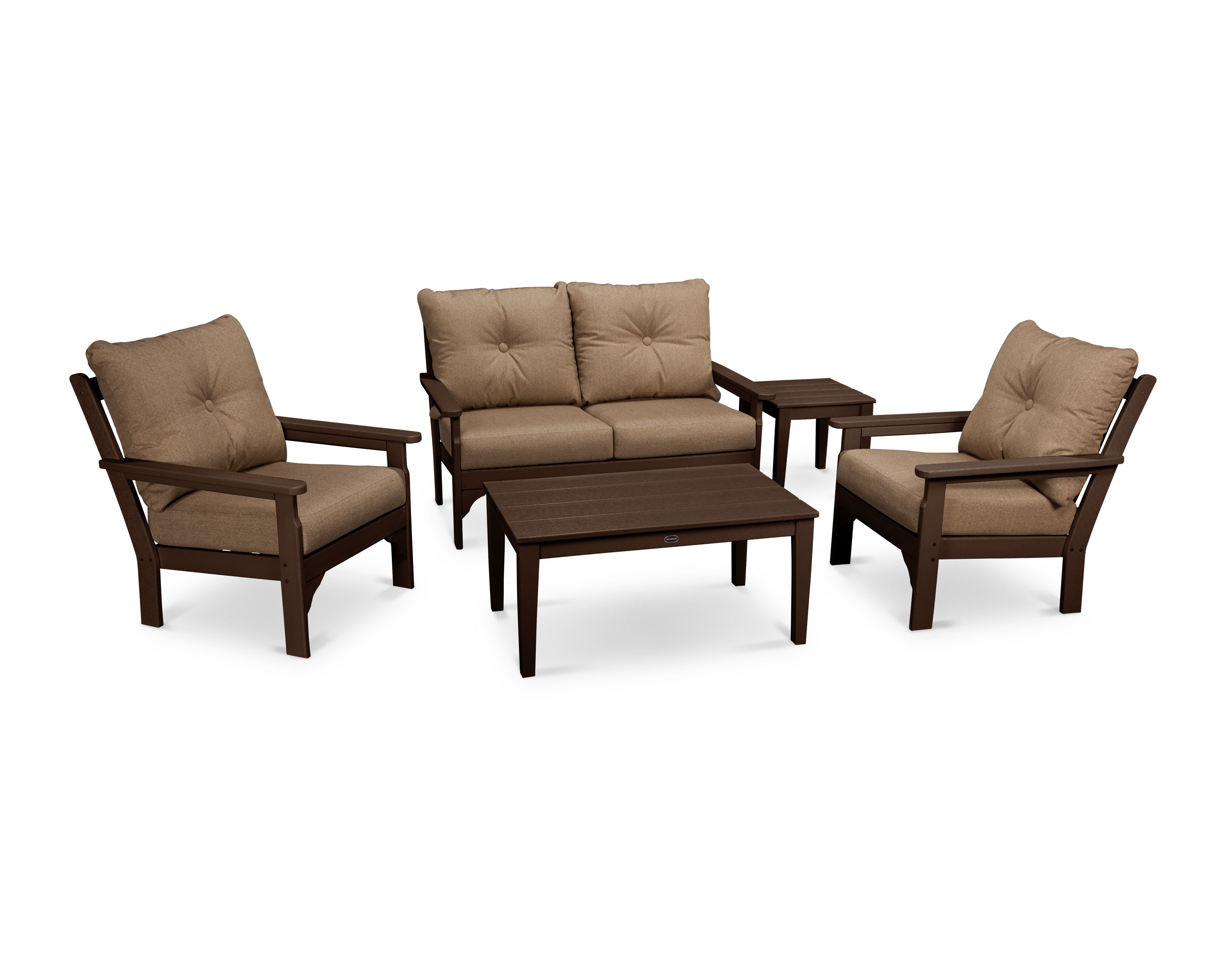 POLYWOOD® Vineyard 5-Piece Deep Seating Set in Mahogany / Sesame
