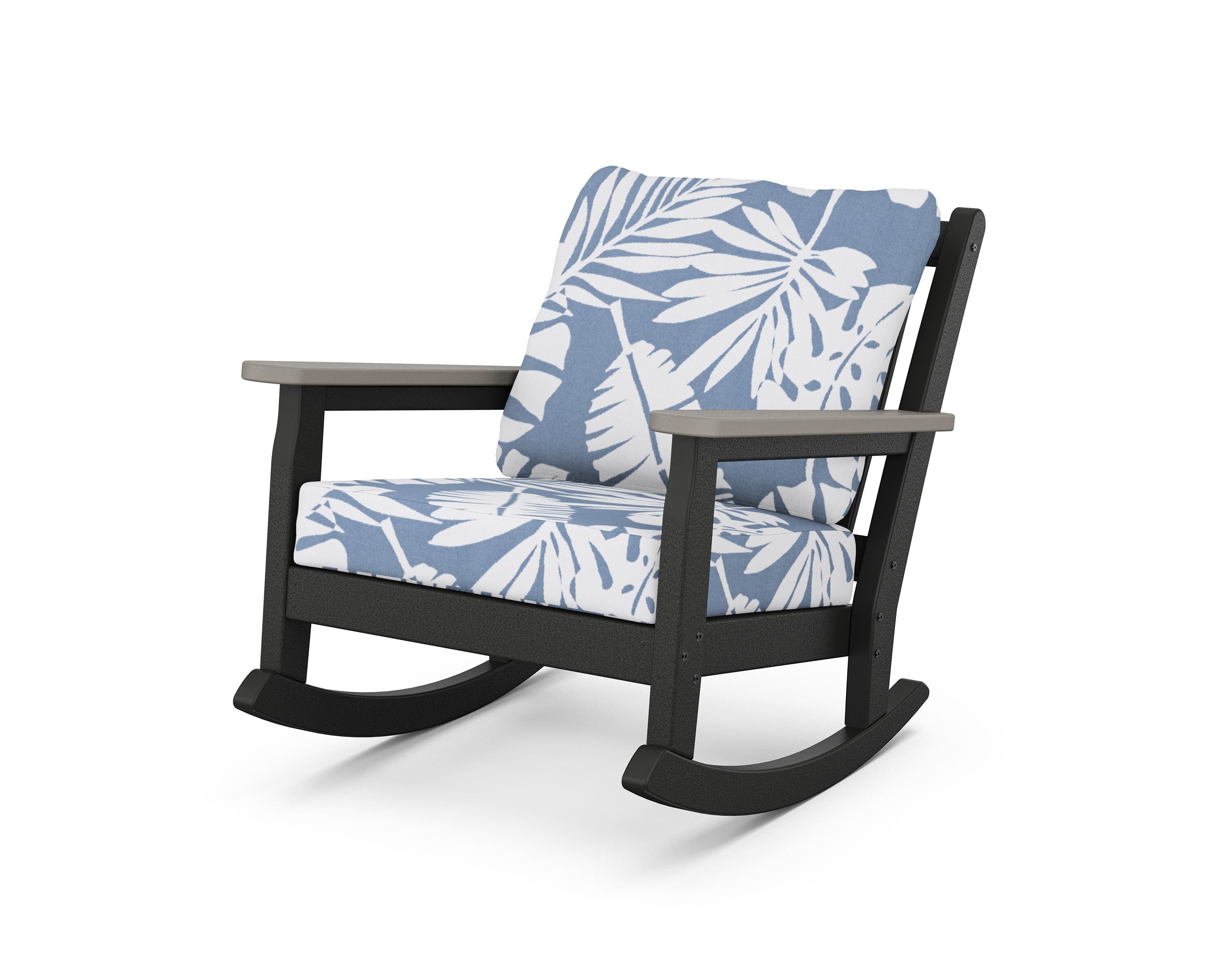 POLYWOOD® Chippendale Deep Seating Rocking Chair in Black / Driftwood / Leaf Sky Blue
