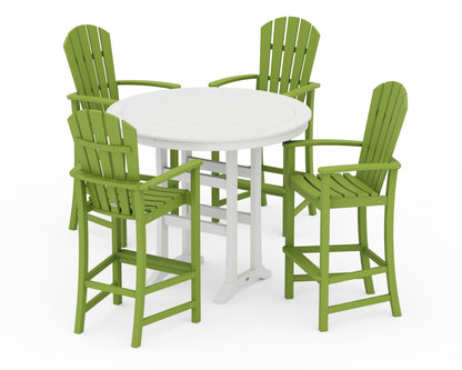 POLYWOOD® Palm Coast 5-Piece Round Bar Set in Lime / White