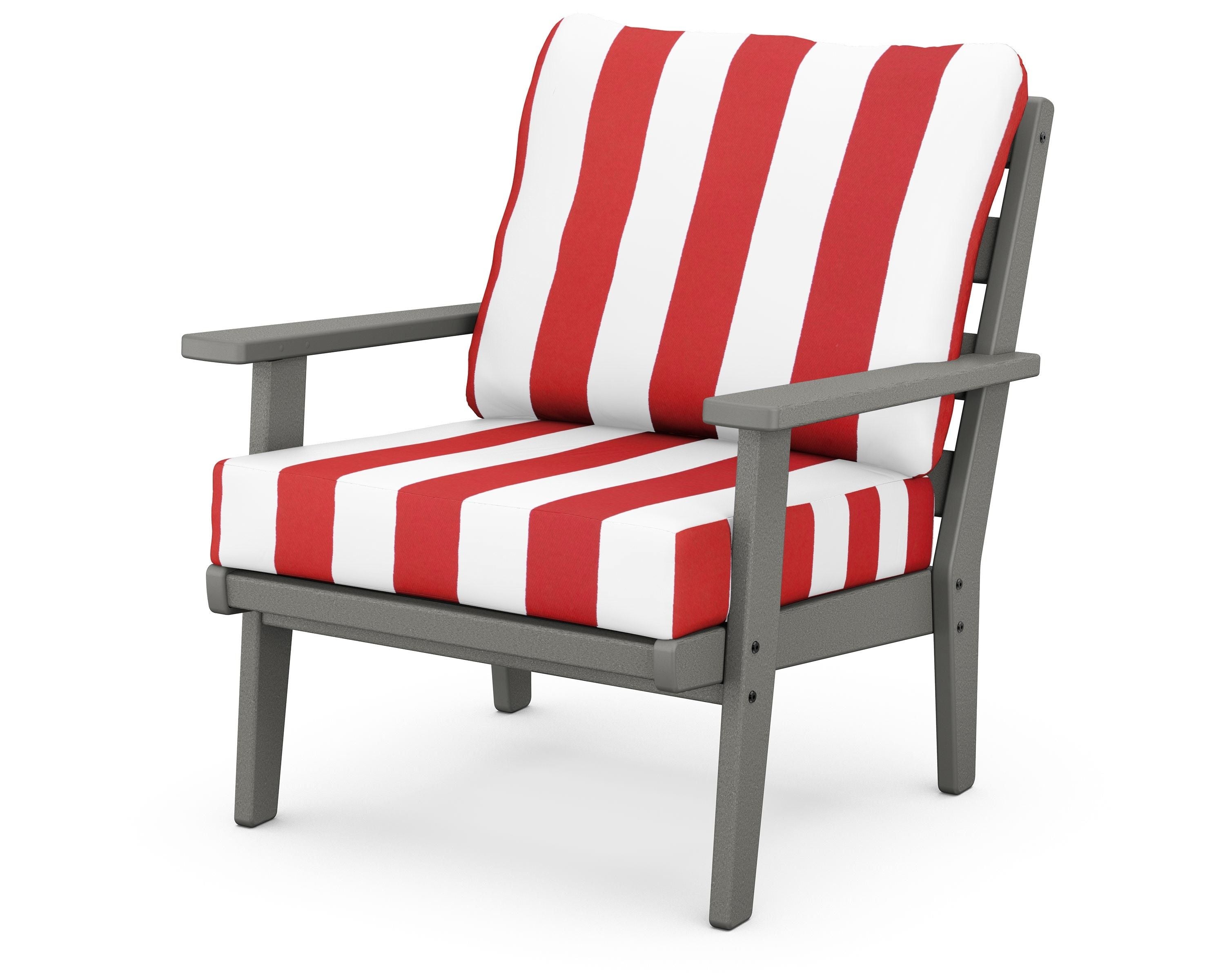 POLYWOOD® Grant Park Deep Seating Chair in Slate Grey / Cabana Stripe Crimson