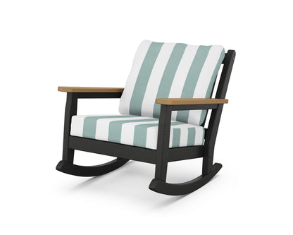 POLYWOOD® Chippendale Deep Seating Rocking Chair in Black / Natural / Cabana Stripe Glacier Spa
