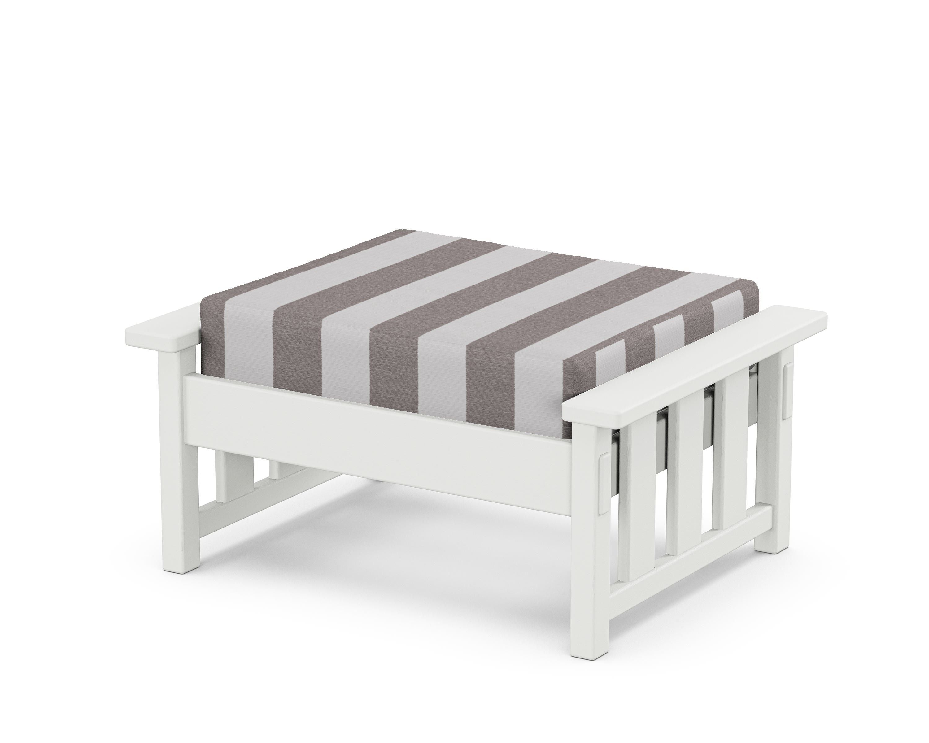 Martha Stewart by POLYWOOD® Acadia Deep Seating Ottoman in White / Cabana Stripe Grey Mist
