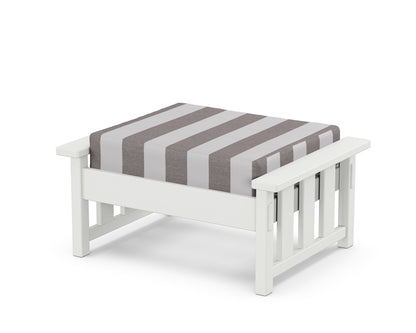 Martha Stewart by POLYWOOD® Acadia Deep Seating Ottoman in White / Cabana Stripe Grey Mist