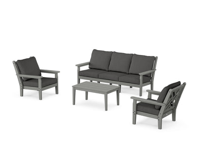 POLYWOOD® Chippendale 4-Piece Deep Seating Set with Sofa in Slate Grey / Spectrum Carbon