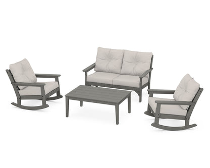 POLYWOOD® Vineyard 4-Piece Deep Seating Rocking Chair Set in Slate Grey / Cast Ash