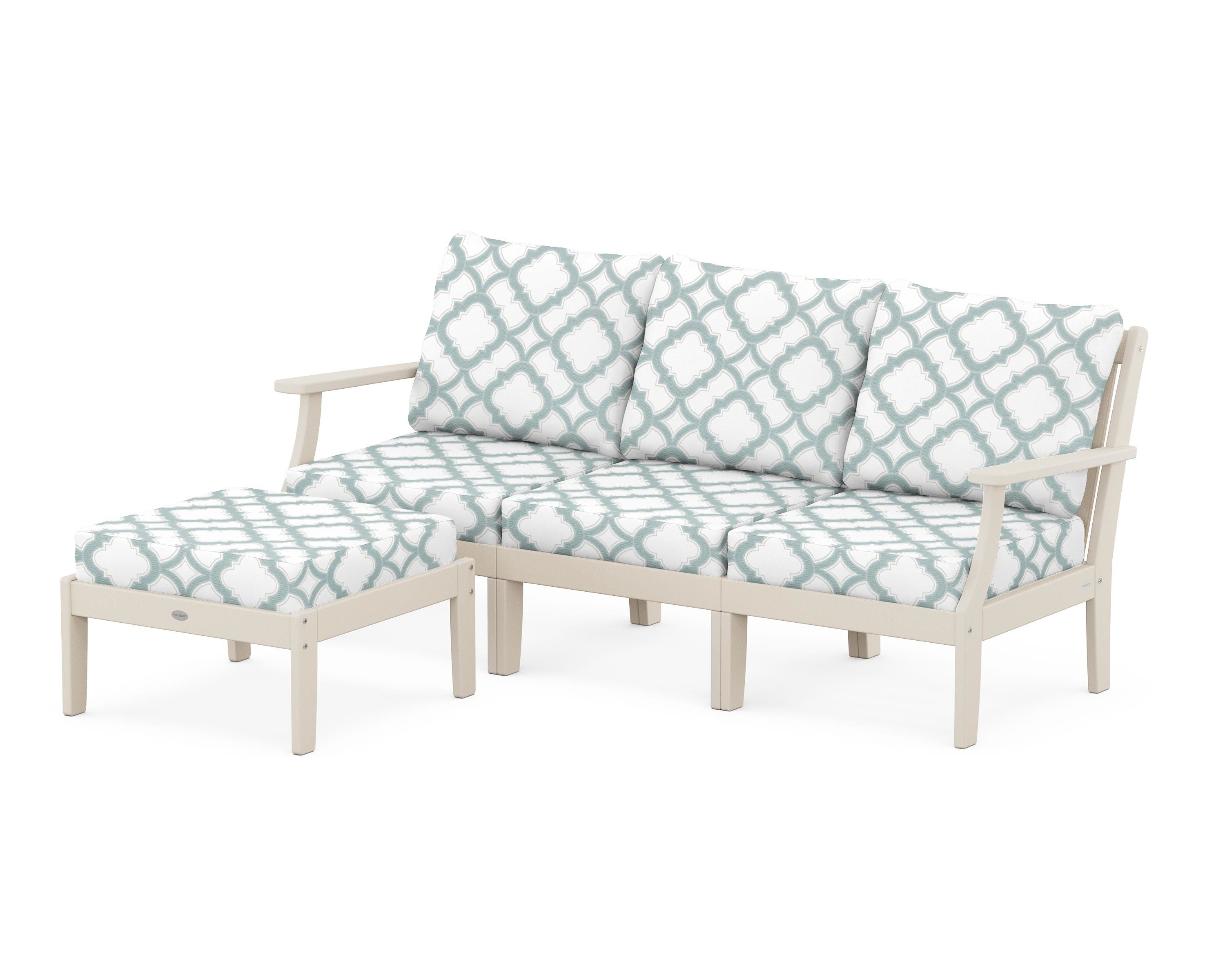 POLYWOOD® Braxton Modular 4-Piece Deep Seating Set with Ottoman in Sand / Trellis Glacier Spa