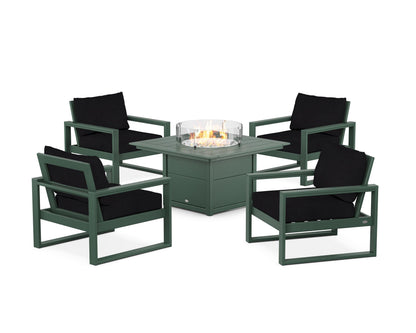 POLYWOOD® EDGE Sectional 5-Piece Deep Seating Set with Fire Pit Table in Green / Midnight Linen