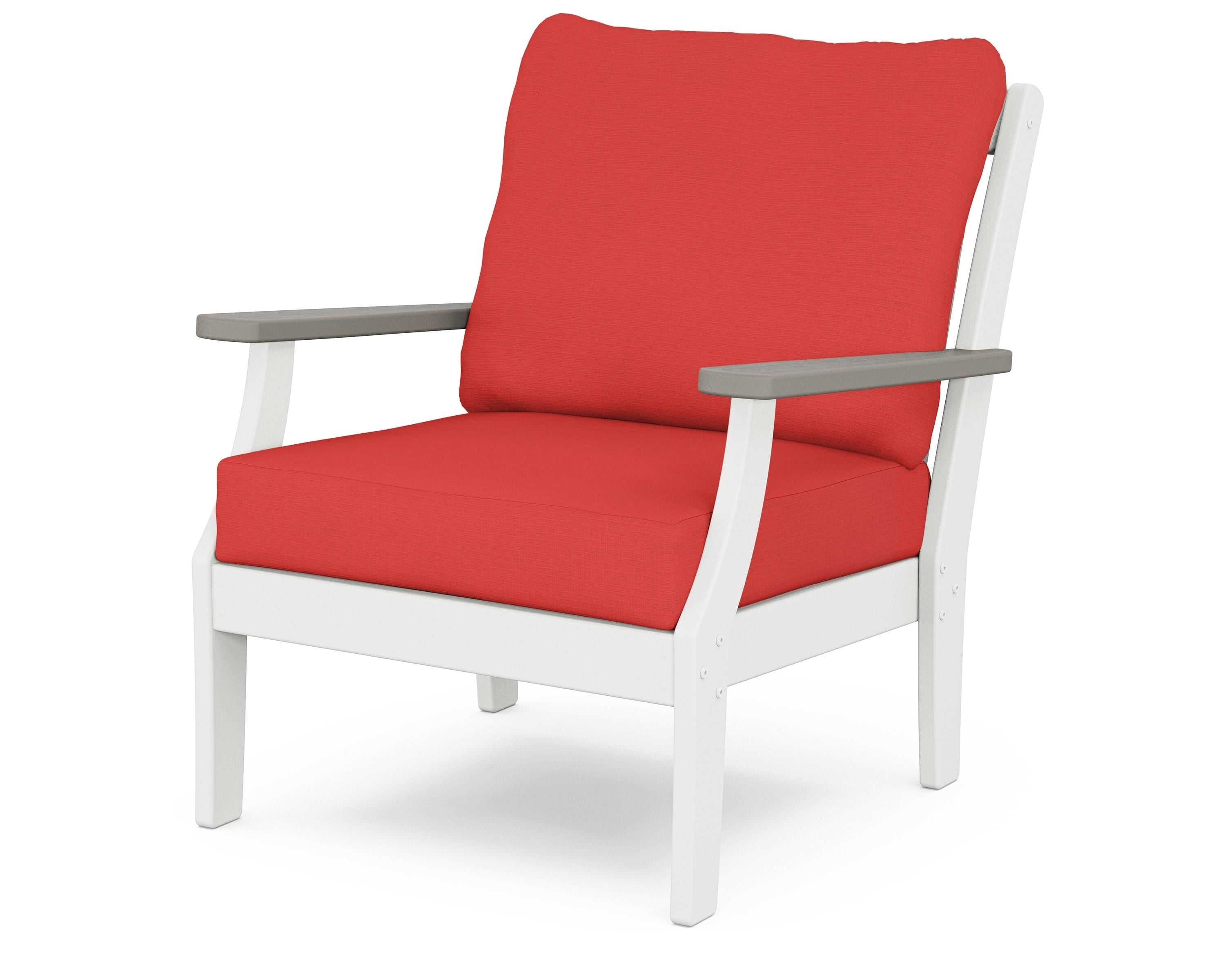 POLYWOOD® Braxton Deep Seating Chair in White / Driftwood / Crimson Linen