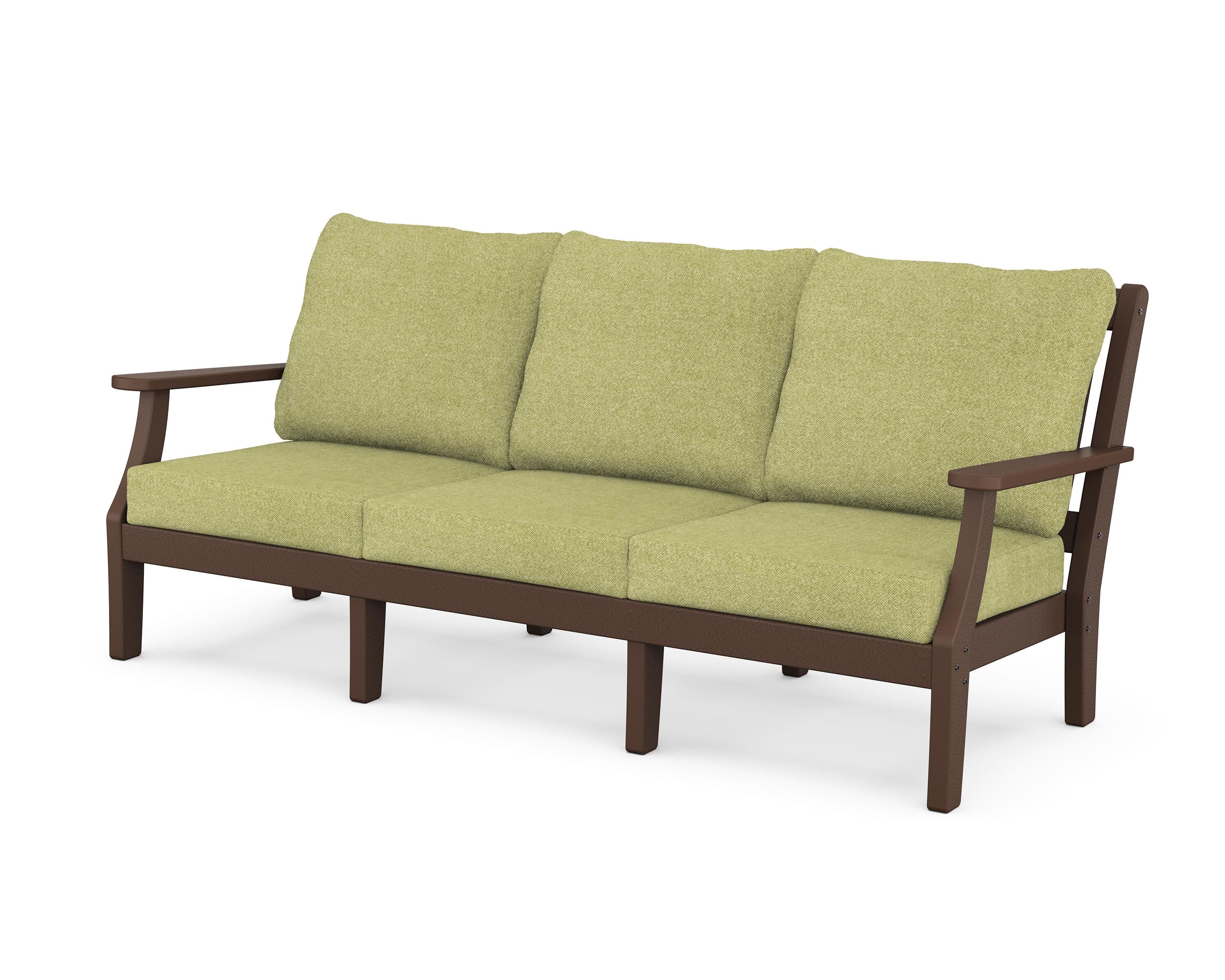 Martha Stewart by POLYWOOD® Chinoiserie Deep Seating Sofa in Mahogany / Chartreuse Boucle