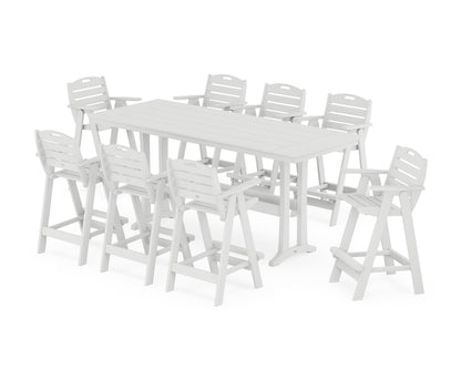 POLYWOOD® Nautical 9-Piece Farmhouse Bar Set with Trestle Legs in White
