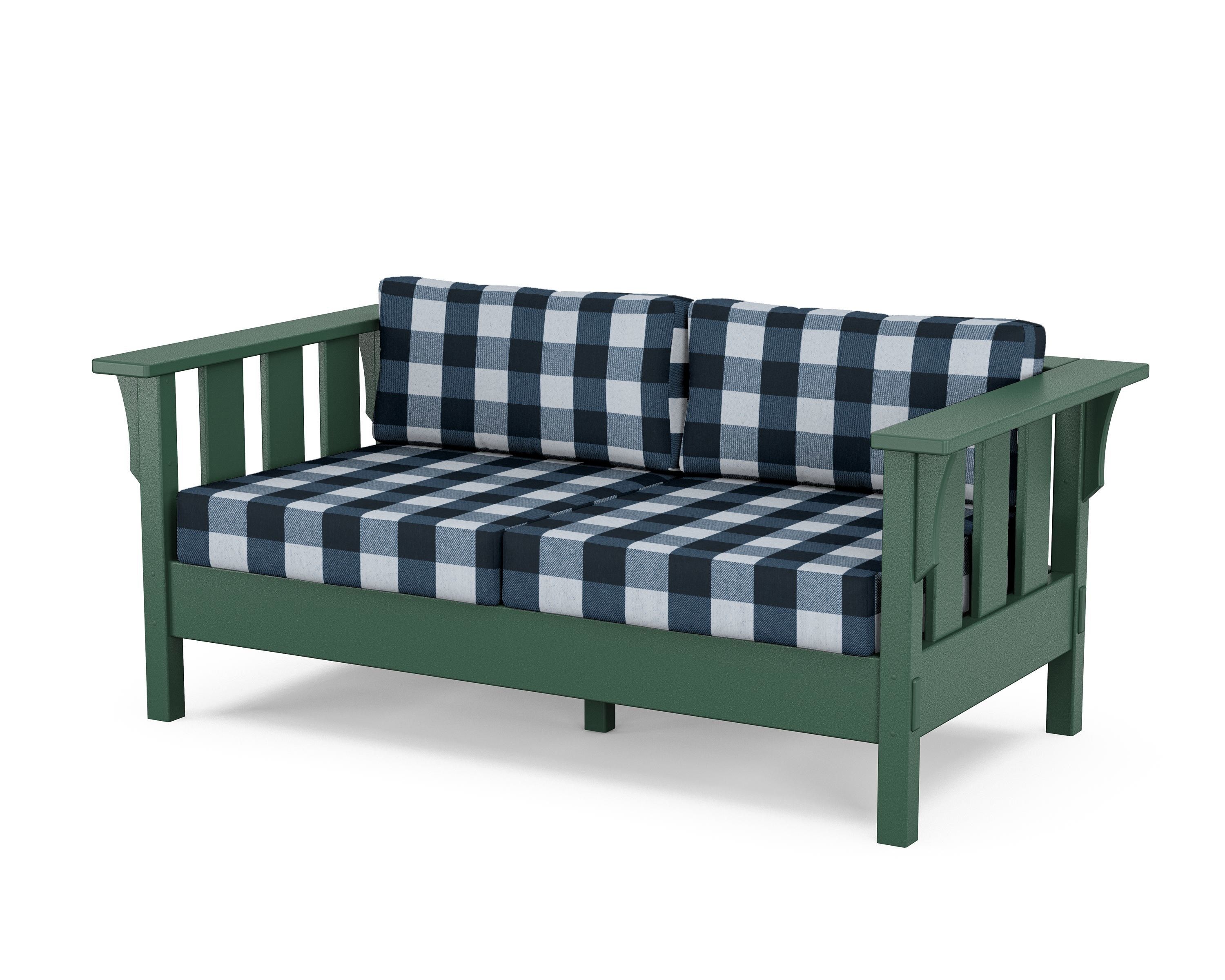 Martha Stewart by POLYWOOD® Acadia Deep Seating Loveseat in Green / Buffalo Plaid Marine Indigo