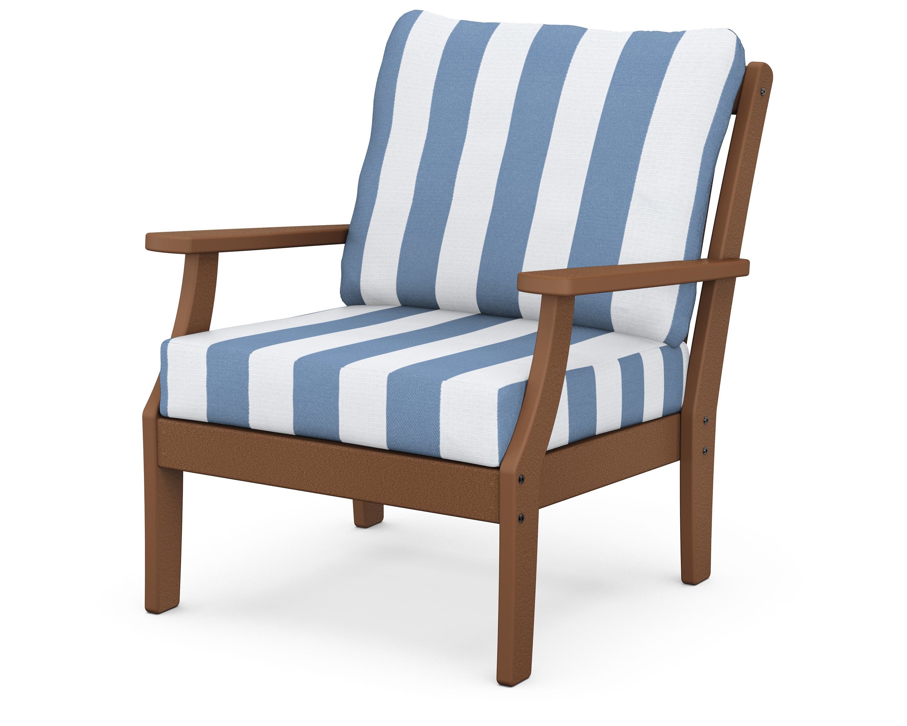 POLYWOOD® Braxton Deep Seating Chair in Teak / Cabana Stripe Sky Blue