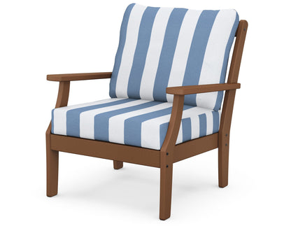 POLYWOOD® Braxton Deep Seating Chair in Teak / Cabana Stripe Sky Blue