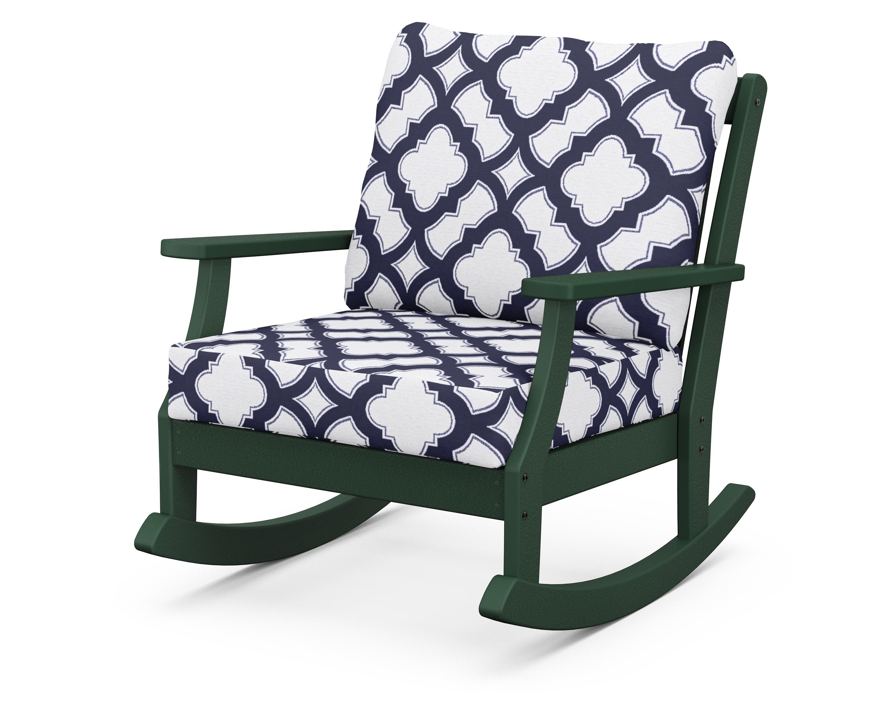 POLYWOOD® Braxton Deep Seating Rocking Chair in Green / Trellis Navy