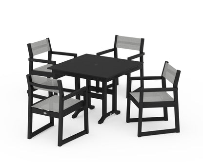 POLYWOOD® EDGE Sling Arm Chair 5-Piece Farmhouse Dining Set in Black / Metallic Sling