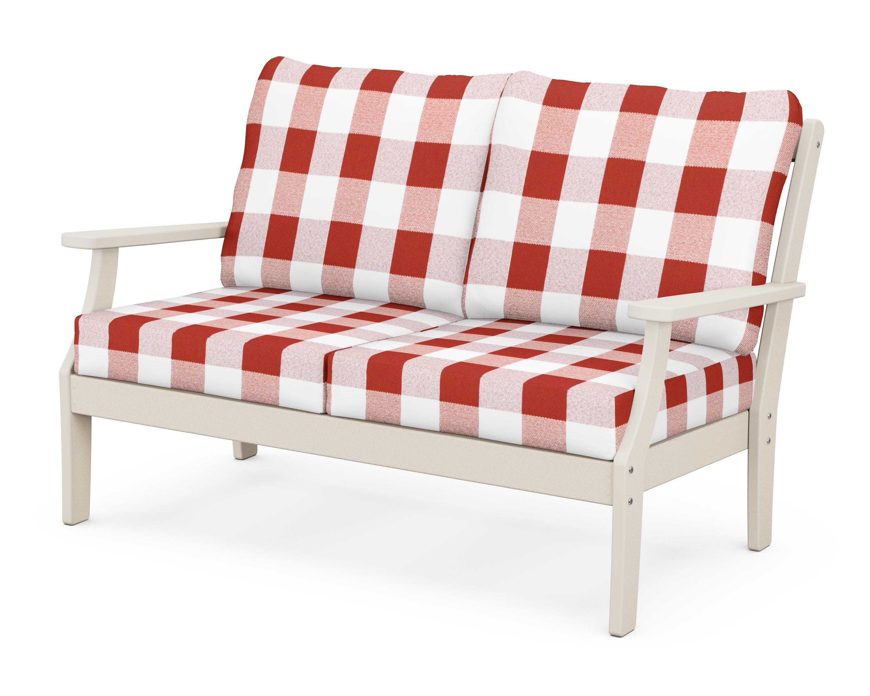 POLYWOOD® Braxton Deep Seating Loveseat in Sand / Buffalo Plaid Crimson