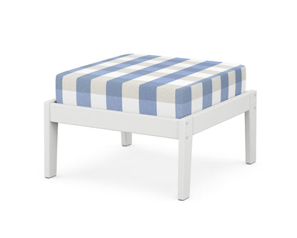 Unbranded Deep Seating Ottoman in White / Buffalo Plaid Sky Blue