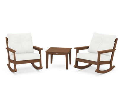 POLYWOOD® Vineyard 3-Piece Deep Seating Rocker Set in Teak / Natural Linen