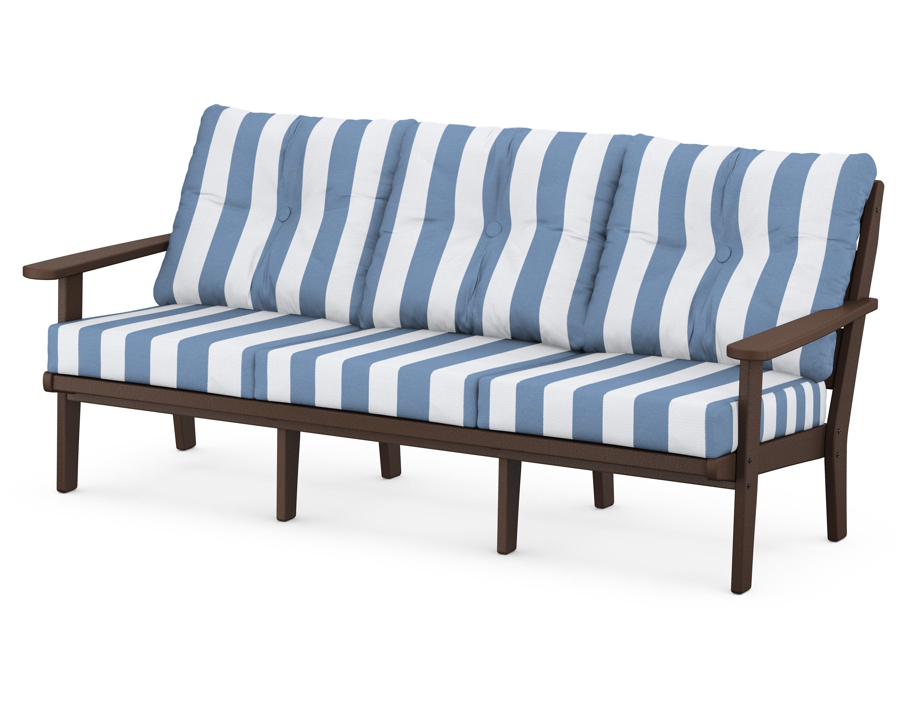 POLYWOOD® Lakeside Deep Seating Sofa in Mahogany / Cabana Stripe Sky Blue