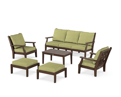 Country Living Wovendale 6-Piece Lounge Sofa Set in Mahogany / Chartreuse Boucle