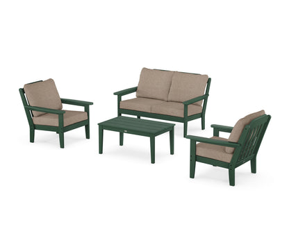 Country Living Cottage 4-Piece Deep Seating Set with Loveseat in Green / Spiced Burlap
