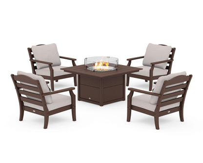 Draper James™ by  POLYWOOD® Savannah 5-Piece Deep Seating Set with Fire Pit Table in Mahogany / Dune Burlap