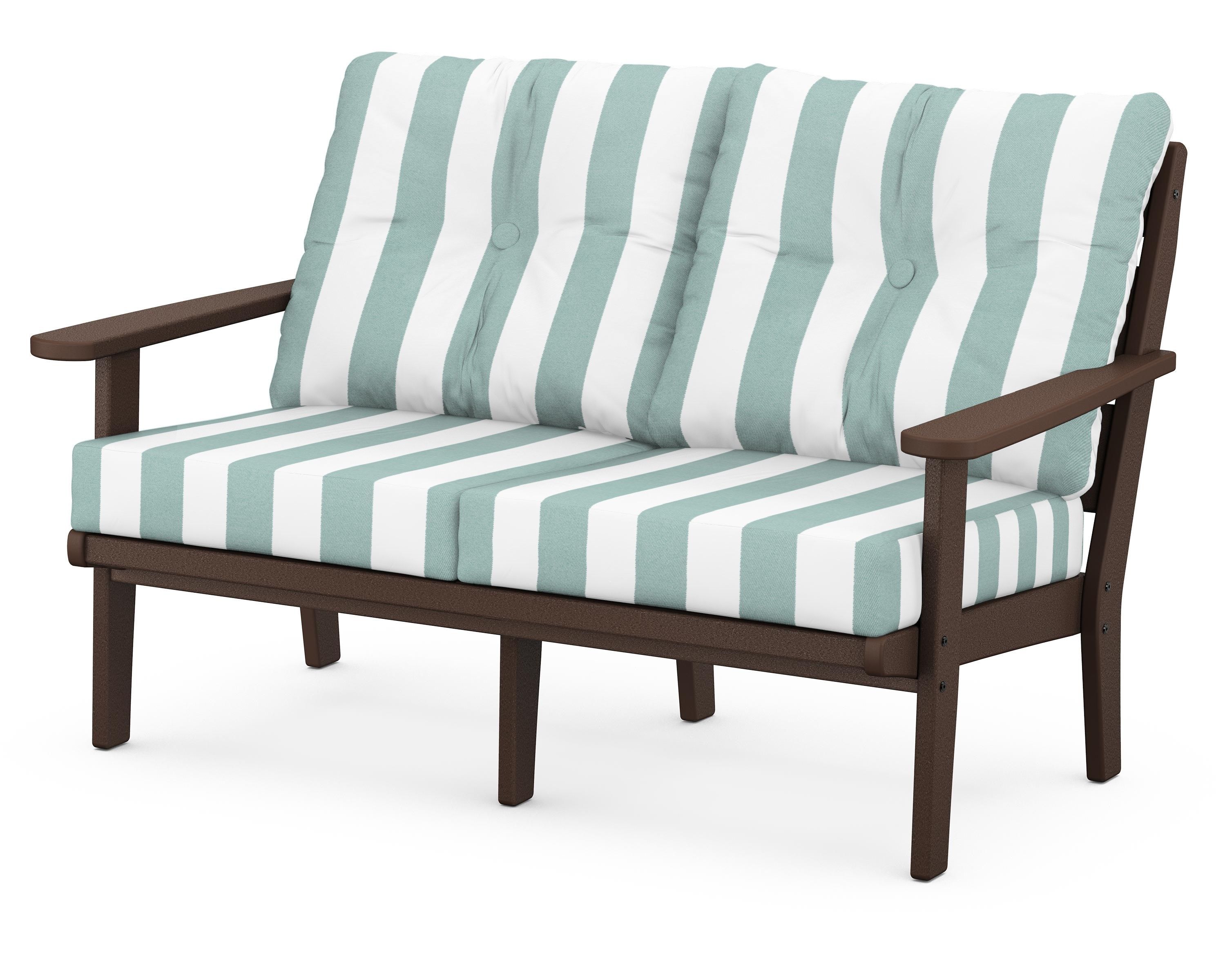 POLYWOOD® Lakeside Deep Seating Loveseat in Mahogany / Cabana Stripe Glacier Spa