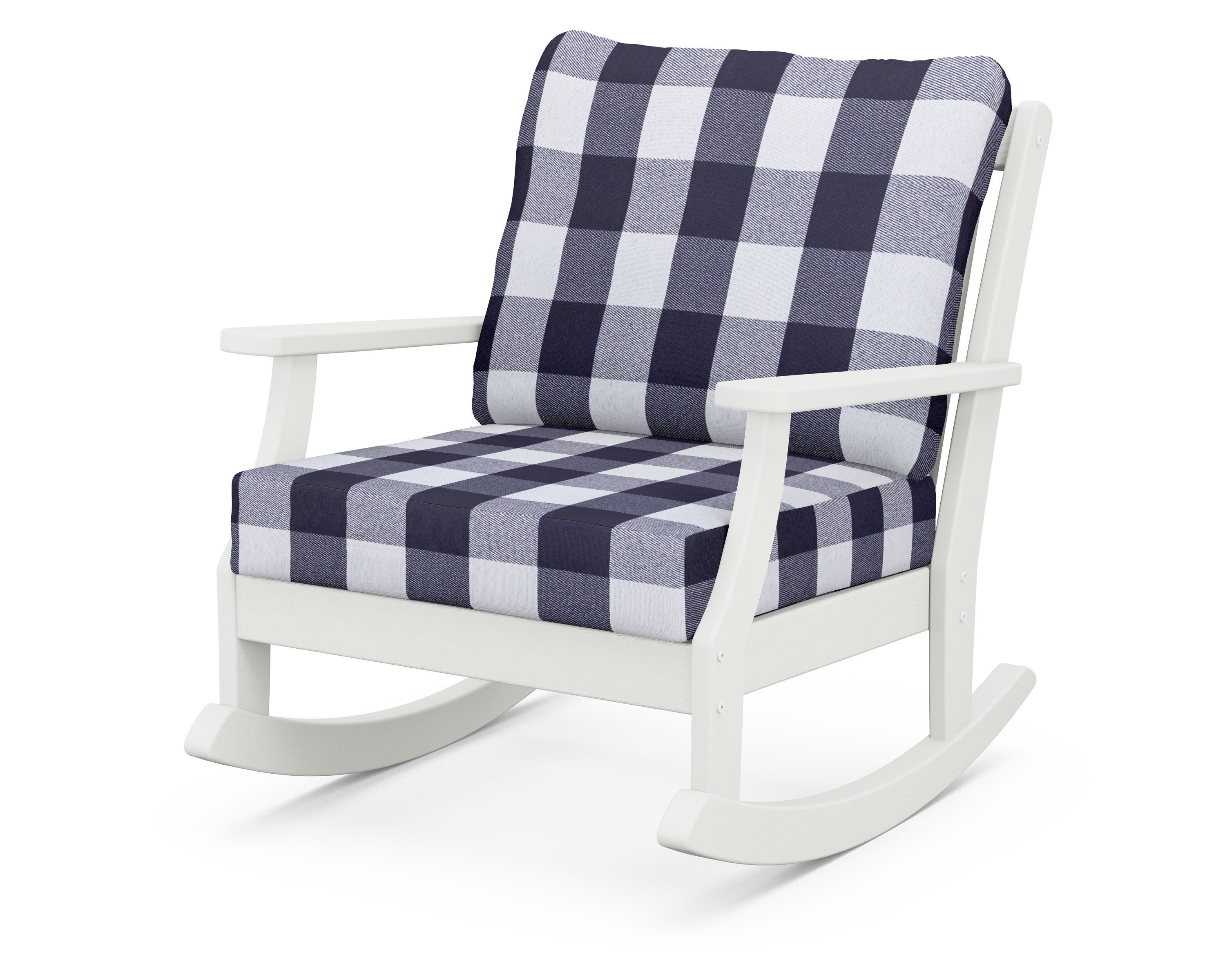 POLYWOOD® Braxton Deep Seating Rocking Chair in Vintage White / Buffalo Plaid Navy