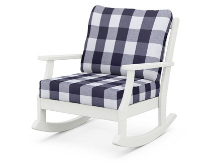POLYWOOD® Braxton Deep Seating Rocking Chair in Vintage White / Buffalo Plaid Navy