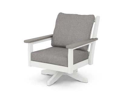 POLYWOOD® Chippendale Deep Seating Swivel Chair in White / Driftwood / Grey Mist