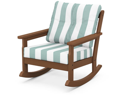 POLYWOOD® Vineyard Deep Seating Rocking Chair in Teak / Cabana Stripe Glacier Spa